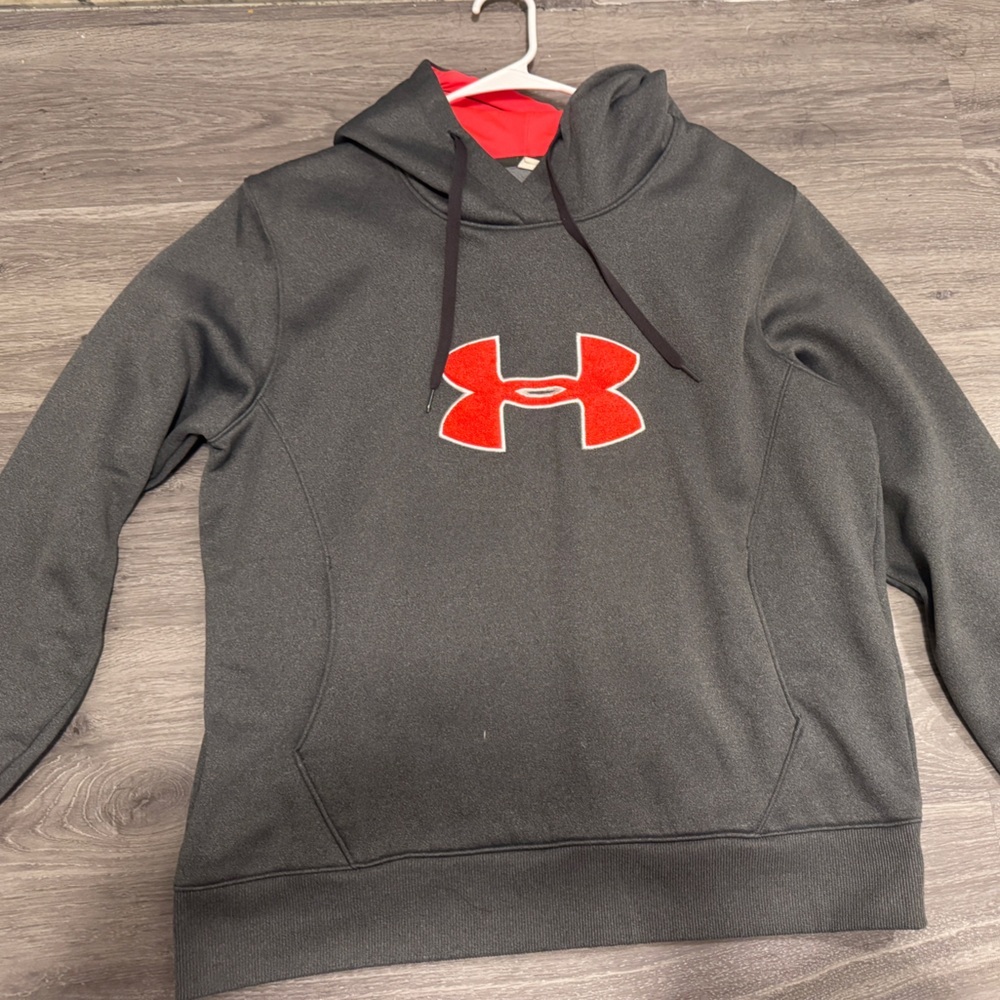 Under Armour Charcoal Hoodie with Vibrant Red Emblem